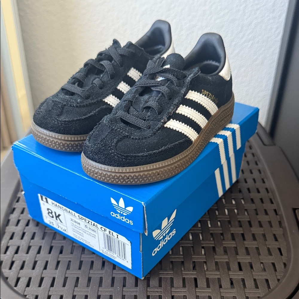 Adidas Handball Spezial Black Suede Toddler Sneaker - Picture 2 of 11